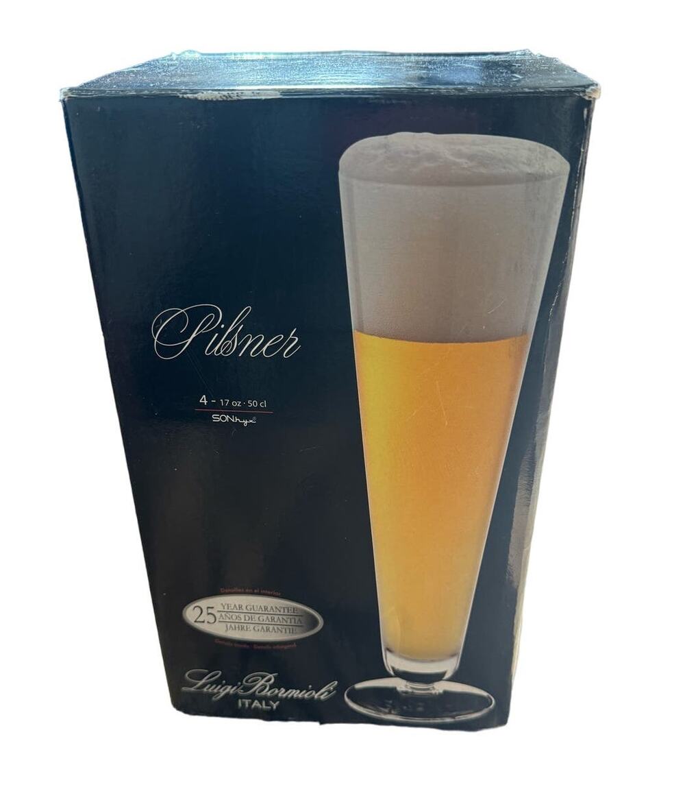 LUIGI BORMIOLI Italian 17oz 4 Elegant Beer Glasses